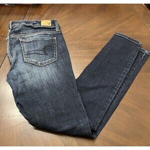 American Eagle Womens Blue Super Stretch Dark Wash Denim Skinny Leg Jeans Size 4